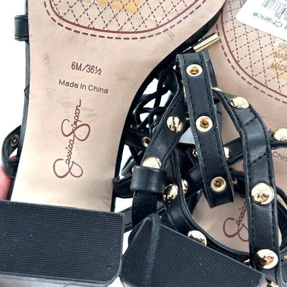 Jessica Simpson Zayve Heels 6 Black NWOT Sandals Gold Stud Square Toe Concert - Picture 5 of 10